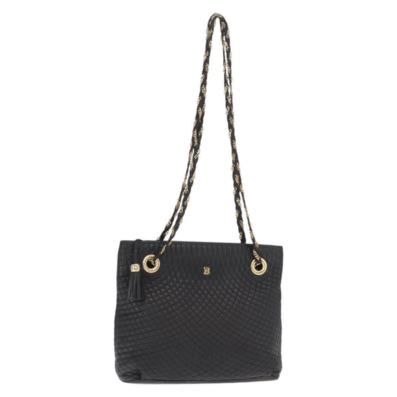 BALLY Chain Shoulder Bag Leather Black Gold Auth 161159