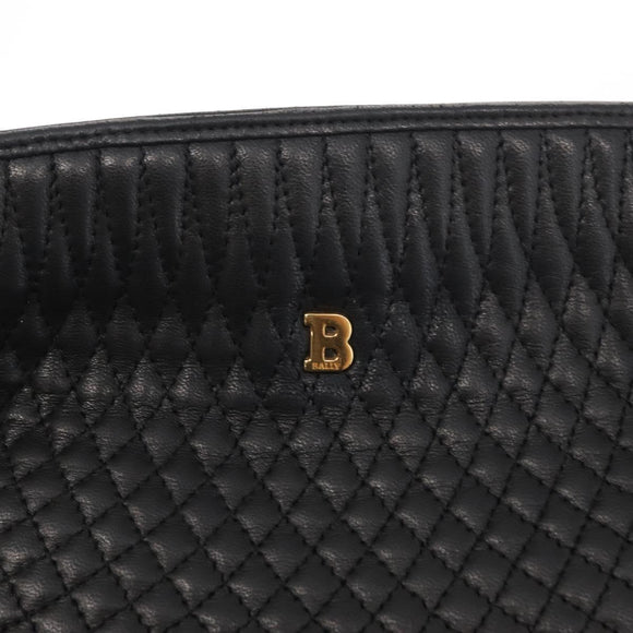 BALLY Chain Shoulder Bag Leather Black Gold Auth 161159