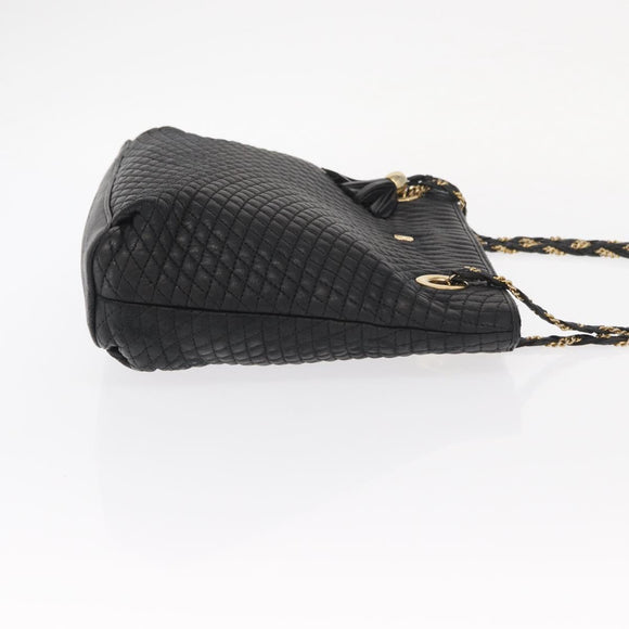 BALLY Chain Shoulder Bag Leather Black Gold Auth 161159