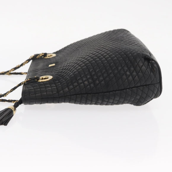 BALLY Chain Shoulder Bag Leather Black Gold Auth 161159