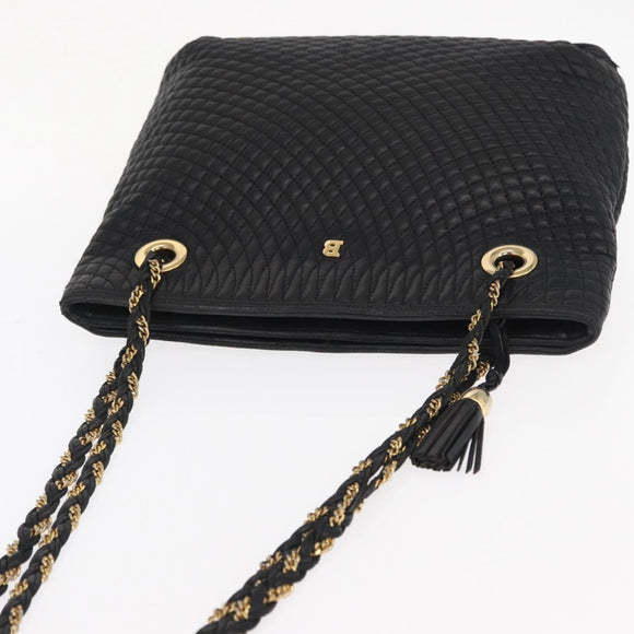BALLY Chain Shoulder Bag Leather Black Gold Auth 161159