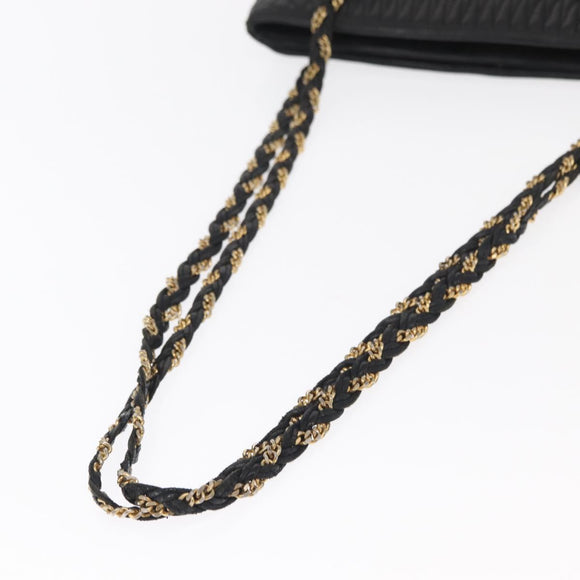 BALLY Chain Shoulder Bag Leather Black Gold Auth 161159