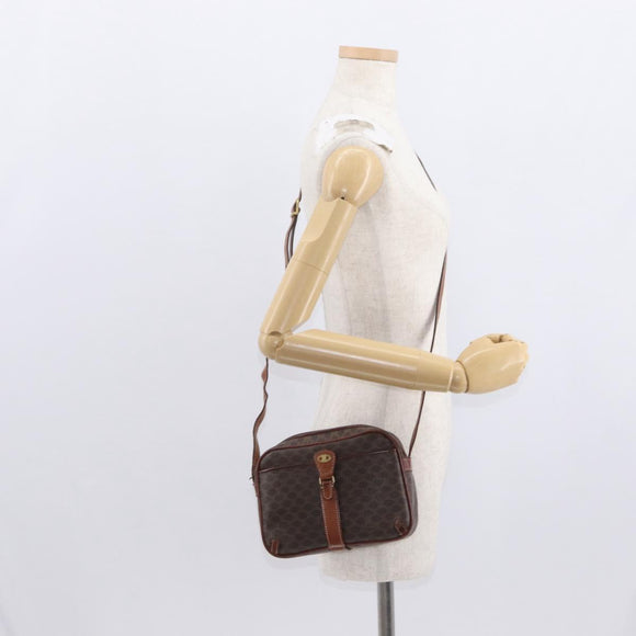 CELINE Macadam Canvas Shoulder Bag PVC Leather Brown Gold Auth 161163