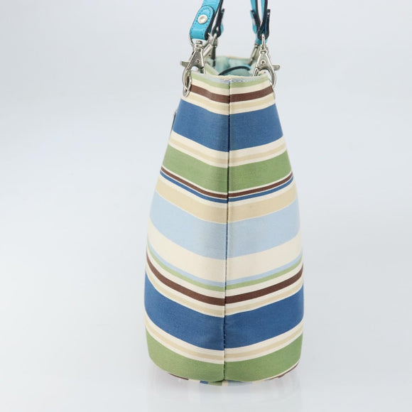 BURBERRY Tote Bag Canvas Blue Silver Auth 161168