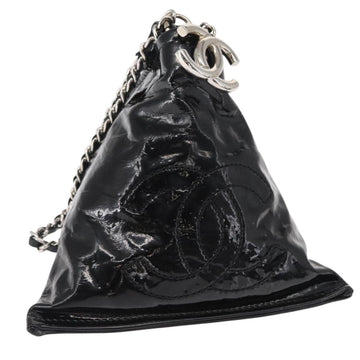 CHANEL COCO Mark Pouch Patent leather Black Silver CC Auth 161172V