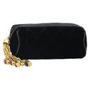 CHANEL Matelasse Pouch Velor Black Gold CC Auth 161194V-1