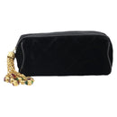 CHANEL Matelasse Pouch Velor Black Gold CC Auth 161194V-13