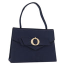 Christian Dior Hand Bag Satin Navy Gold Auth 161195-1