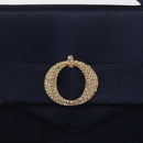 Christian Dior Hand Bag Satin Navy Gold Auth 161195-17
