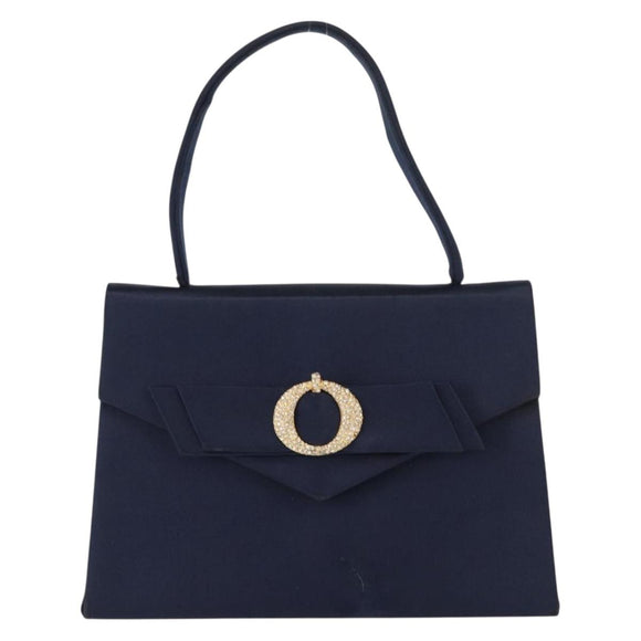 Christian Dior Hand Bag Satin Navy Gold Auth 161195