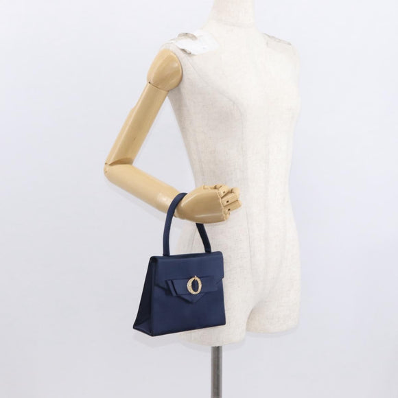 Christian Dior Hand Bag Satin Navy Gold Auth 161195