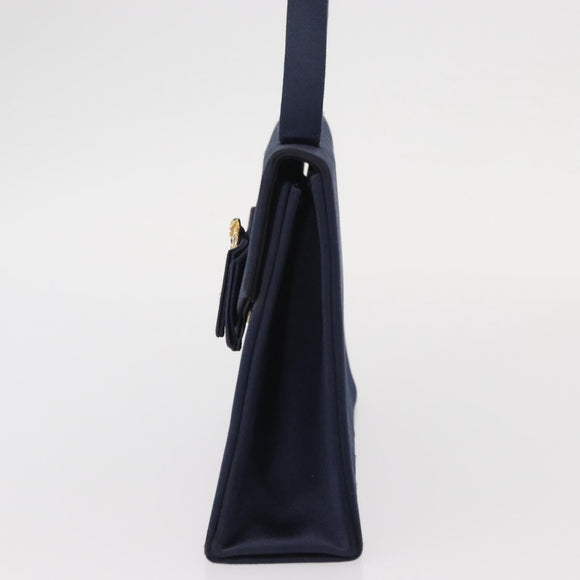 Christian Dior Hand Bag Satin Navy Gold Auth 161195