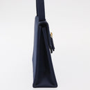 Christian Dior Hand Bag Satin Navy Gold Auth 161195-4