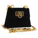 Salvatore Ferragamo Gancini Chain Shoulder Pouch Suede Black Gold Auth 161208-1