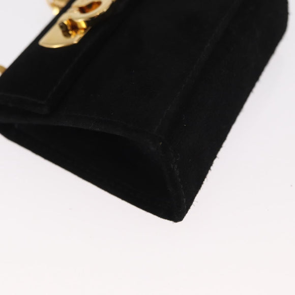 Salvatore Ferragamo Gancini Chain Shoulder Pouch Suede Black Gold Auth 161208
