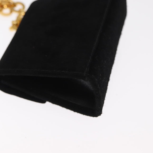 Salvatore Ferragamo Gancini Chain Shoulder Pouch Suede Black Gold Auth 161208