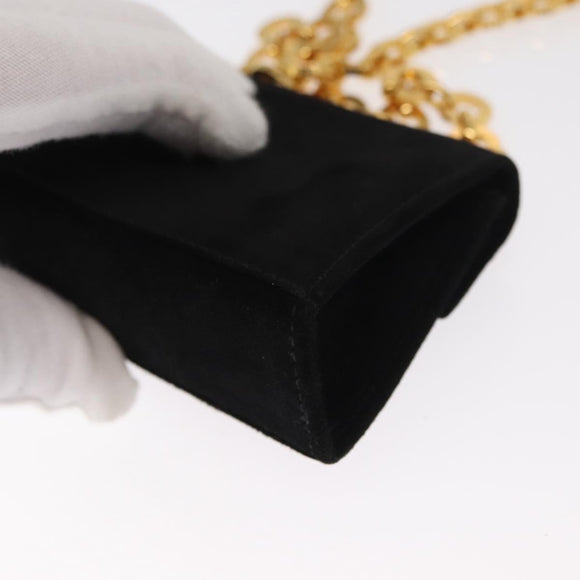 Salvatore Ferragamo Gancini Chain Shoulder Pouch Suede Black Gold Auth 161208