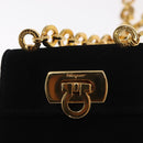 Salvatore Ferragamo Gancini Chain Shoulder Pouch Suede Black Gold Auth 161208-17