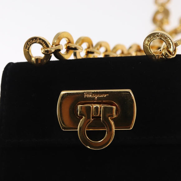 Salvatore Ferragamo Gancini Chain Shoulder Pouch Suede Black Gold Auth 161208