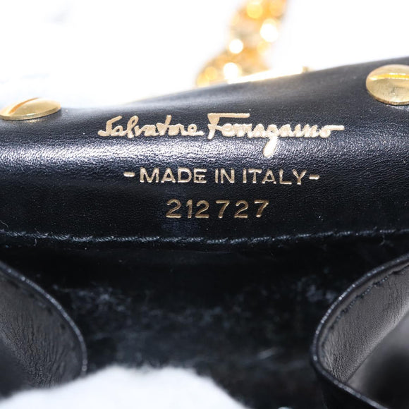 Salvatore Ferragamo Gancini Chain Shoulder Pouch Suede Black Gold Auth 161208