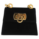 Salvatore Ferragamo Gancini Chain Shoulder Pouch Suede Black Gold Auth 161208-13