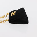 Salvatore Ferragamo Gancini Chain Shoulder Pouch Suede Black Gold Auth 161208-4