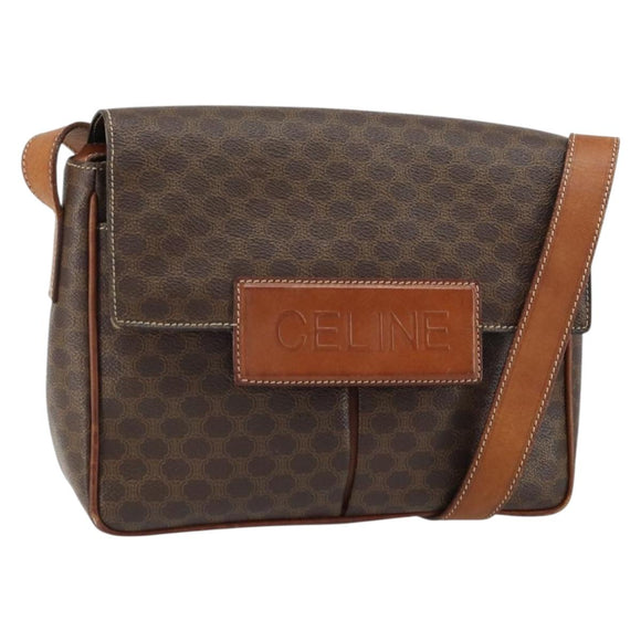 CELINE Macadam Canvas Shoulder Bag PVC Leather Brown Gold Auth 161212
