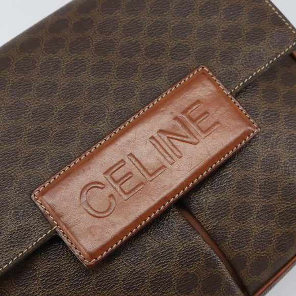 CELINE Macadam Canvas Shoulder Bag PVC Leather Brown Gold Auth 161212