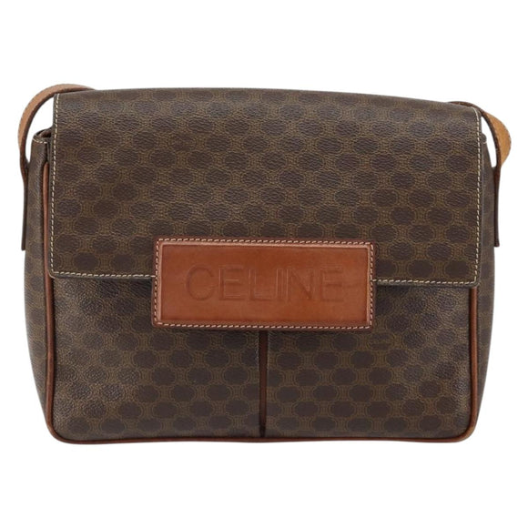 CELINE Macadam Canvas Shoulder Bag PVC Leather Brown Gold Auth 161212