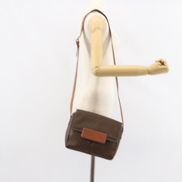 CELINE Macadam Canvas Shoulder Bag PVC Leather Brown Gold Auth 161212
