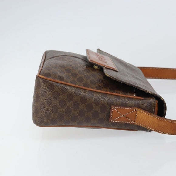 CELINE Macadam Canvas Shoulder Bag PVC Leather Brown Gold Auth 161212