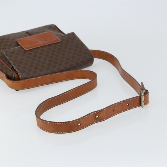 CELINE Macadam Canvas Shoulder Bag PVC Leather Brown Gold Auth 161212