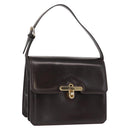 GUCCI Hand Bag Leather Dark Brown Gold Auth 161217-1