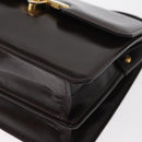 GUCCI Hand Bag Leather Dark Brown Gold Auth 161217-11