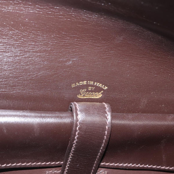 GUCCI Hand Bag Leather Dark Brown Gold Auth 161217