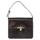 GUCCI Hand Bag Leather Dark Brown Gold Auth 161217-2