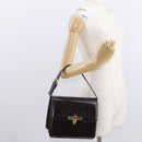 GUCCI Hand Bag Leather Dark Brown Gold Auth 161217-23