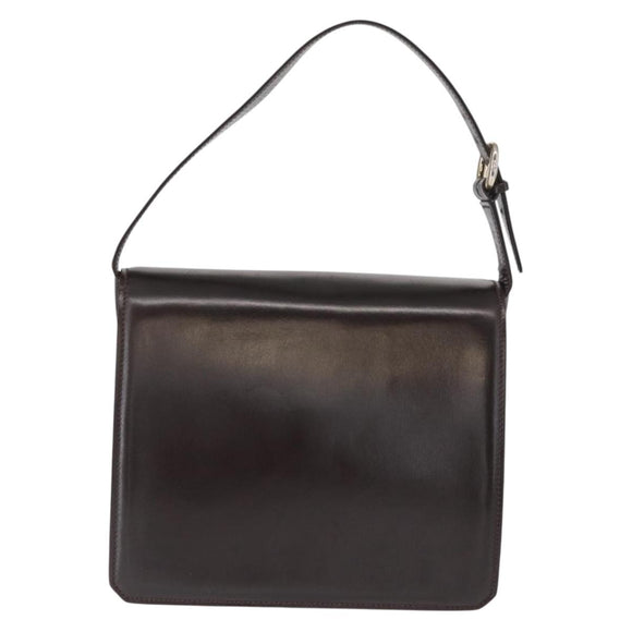 GUCCI Hand Bag Leather Dark Brown Gold Auth 161217