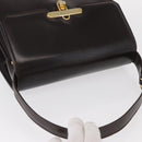 GUCCI Hand Bag Leather Dark Brown Gold Auth 161217-6