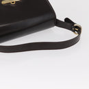 GUCCI Hand Bag Leather Dark Brown Gold Auth 161217-7