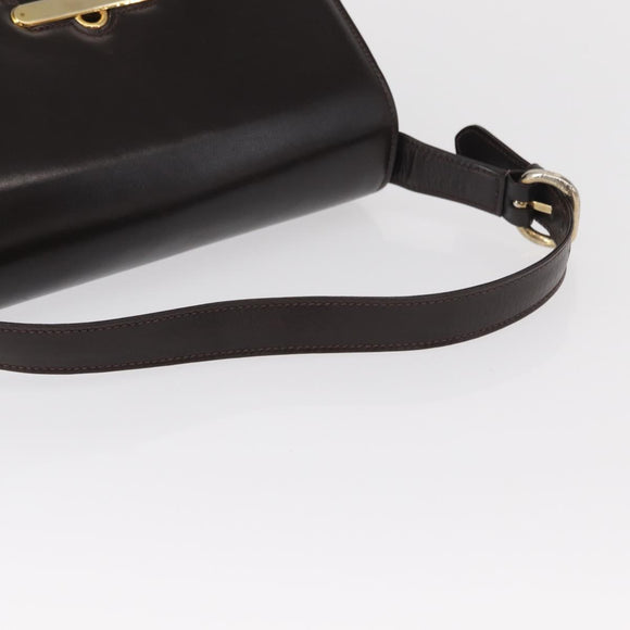 GUCCI Hand Bag Leather Dark Brown Gold Auth 161217