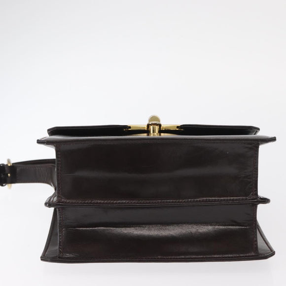 GUCCI Hand Bag Leather Dark Brown Gold Auth 161217