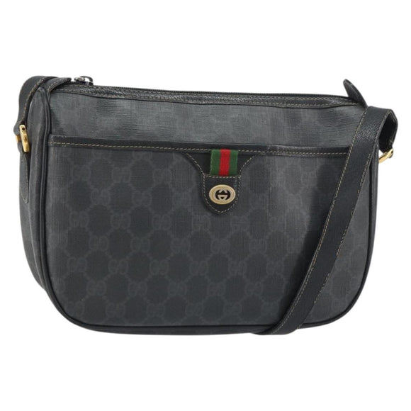 GUCCI GG Supreme Web Sherry Line Bag PVC Black Gold 89 02 077 Auth 161226