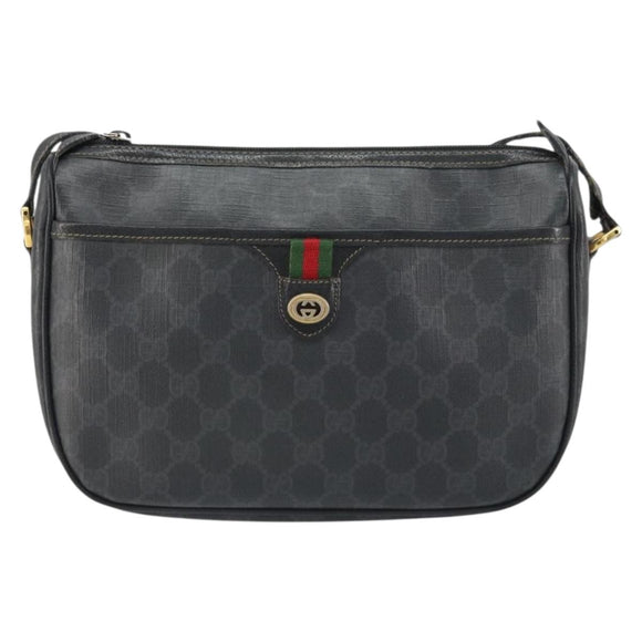 GUCCI GG Supreme Web Sherry Line Bag PVC Black Gold 89 02 077 Auth 161226
