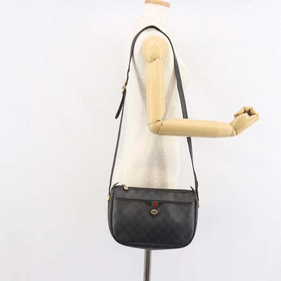 GUCCI GG Supreme Web Sherry Line Bag PVC Black Gold 89 02 077 Auth 161226