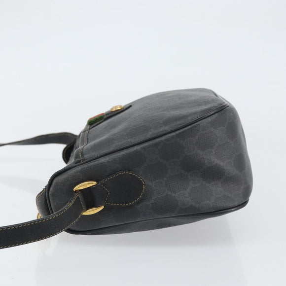 GUCCI GG Supreme Web Sherry Line Bag PVC Black Gold 89 02 077 Auth 161226