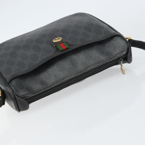 GUCCI GG Supreme Web Sherry Line Bag PVC Black Gold 89 02 077 Auth 161226