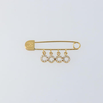 CHANEL Coco Rhinestone Safety Pin Brooch metal Gold Tone CC Auth 161234V - 0