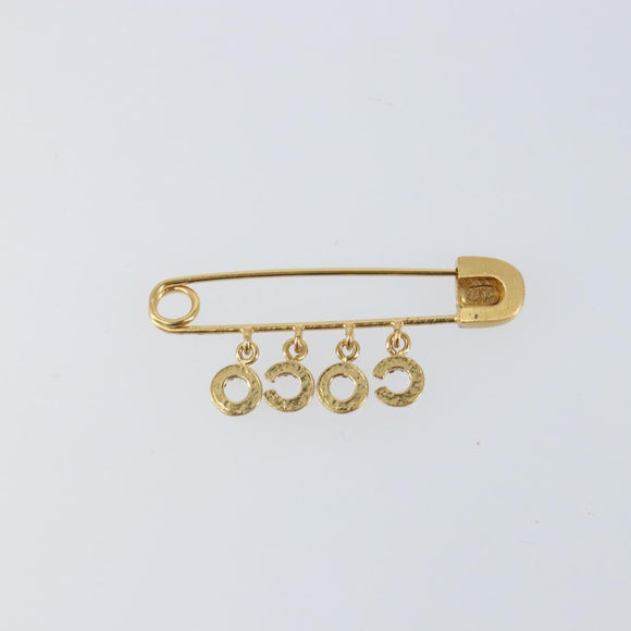 CHANEL Coco Rhinestone Safety Pin Brooch metal Gold Tone CC Auth 161234V