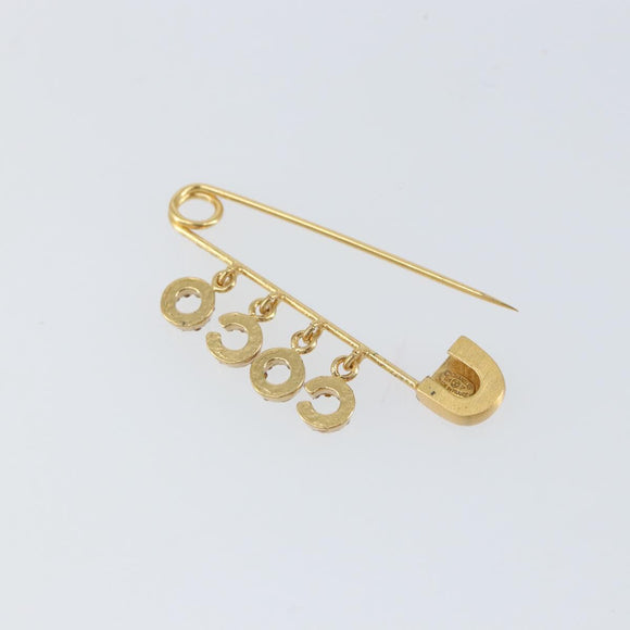 CHANEL Coco Rhinestone Safety Pin Brooch metal Gold Tone CC Auth 161234V